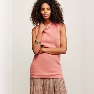 Free People Peach Pink Textured Ribbed Knit Cotton Blend Isla Ottoman Tunic